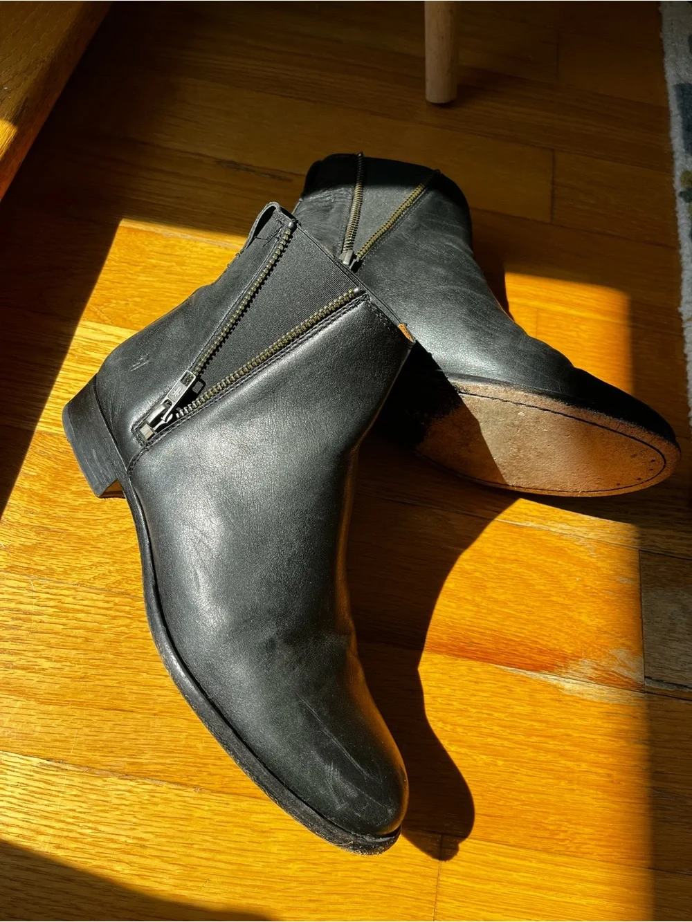 Frye Black Leather Zip-Accent Ankle Booties